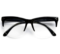 Rimless Studded Half Frame Cat Eye Silhouette Eye Wear