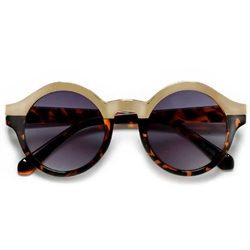 Savvy Retro Metal Bridge and Brow Bar Round MOD Sunglasses