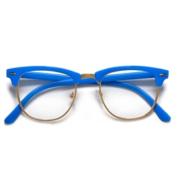 Bright Colorful Half Frame Semi Rimless Clear Lens Clubmaster Style Glasses